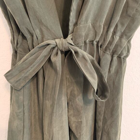 Anthropologie Elevenses Army Green Long Lin Cupro Collared Trench Vest - Picture 5 of 10